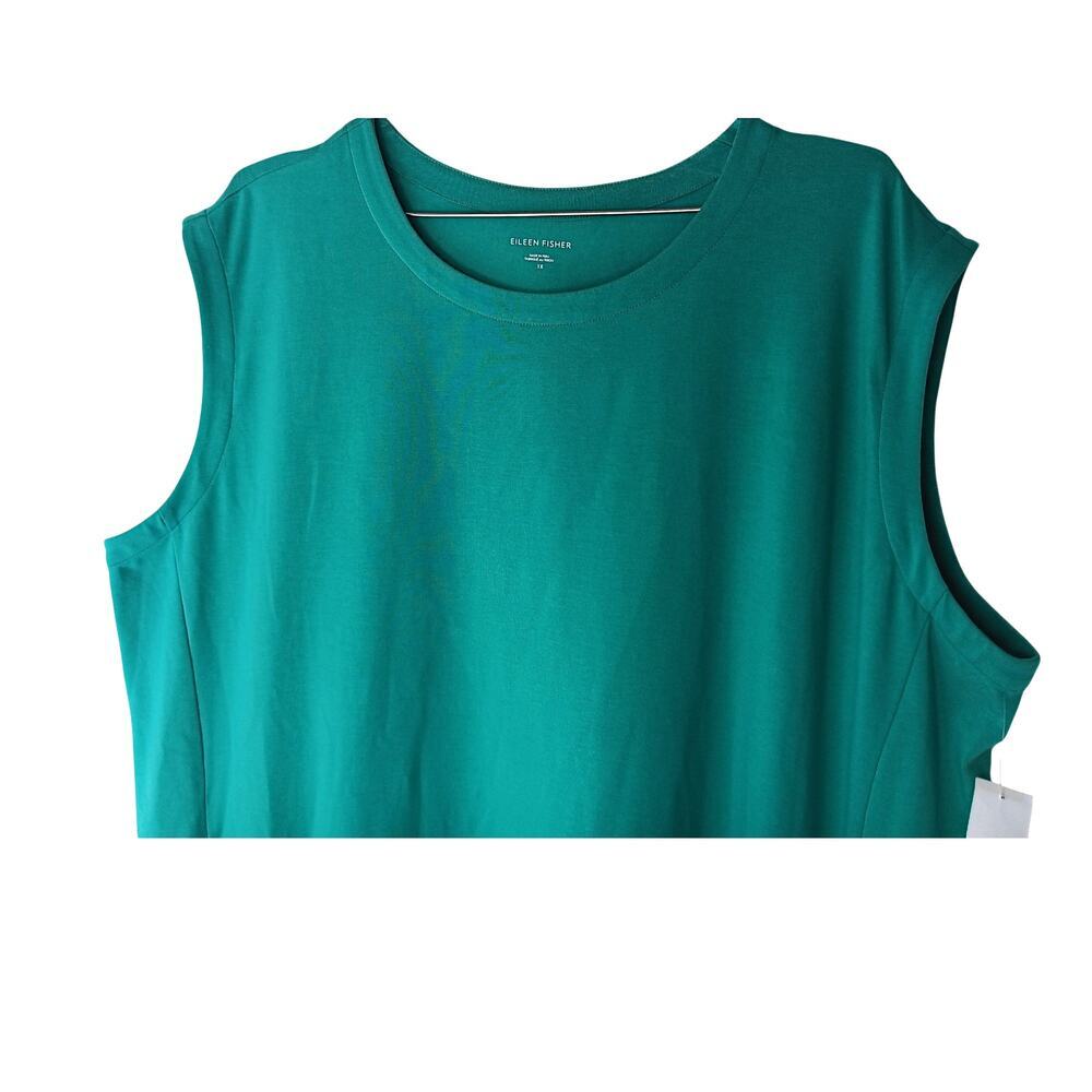 New with Tags Eileen Fisher Pima Cotton Stretch Dress Green Teal 1X Knee Length - Picture 5 of 13